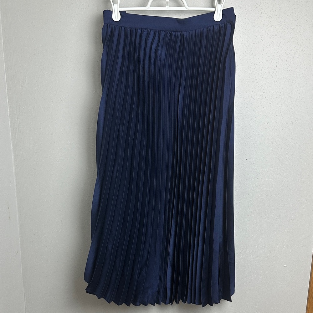 J. Crew Navy Pleated Midi Skirt